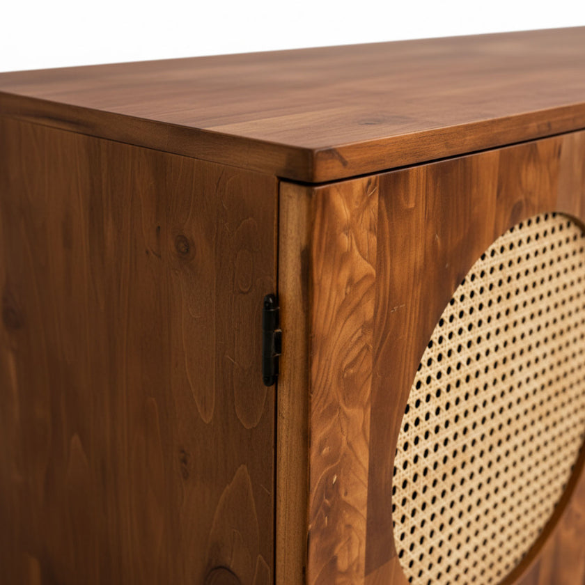 Petal Solid Wood 3 Door TV Cabinet with Cane Inserts