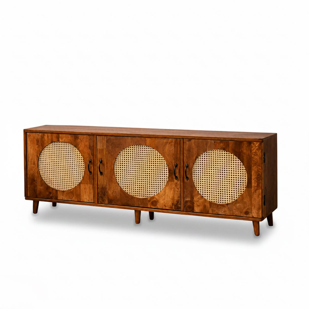 Petal Solid Wood 3 Door TV Cabinet with Cane Inserts