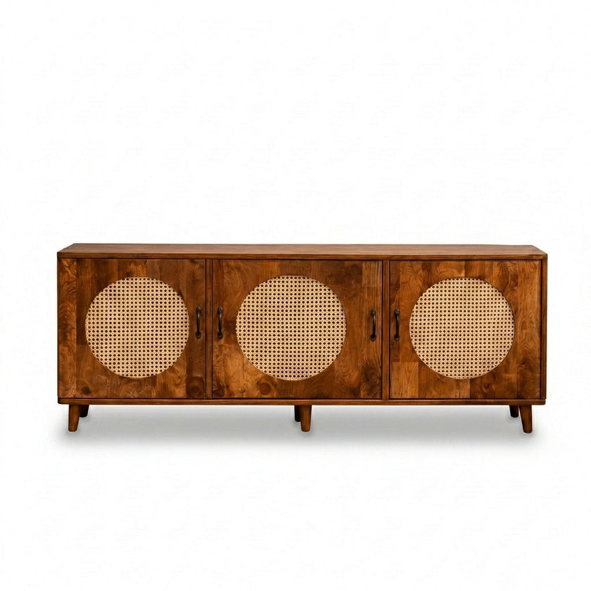 Petal Solid Wood 3 Door TV Cabinet with Cane Inserts