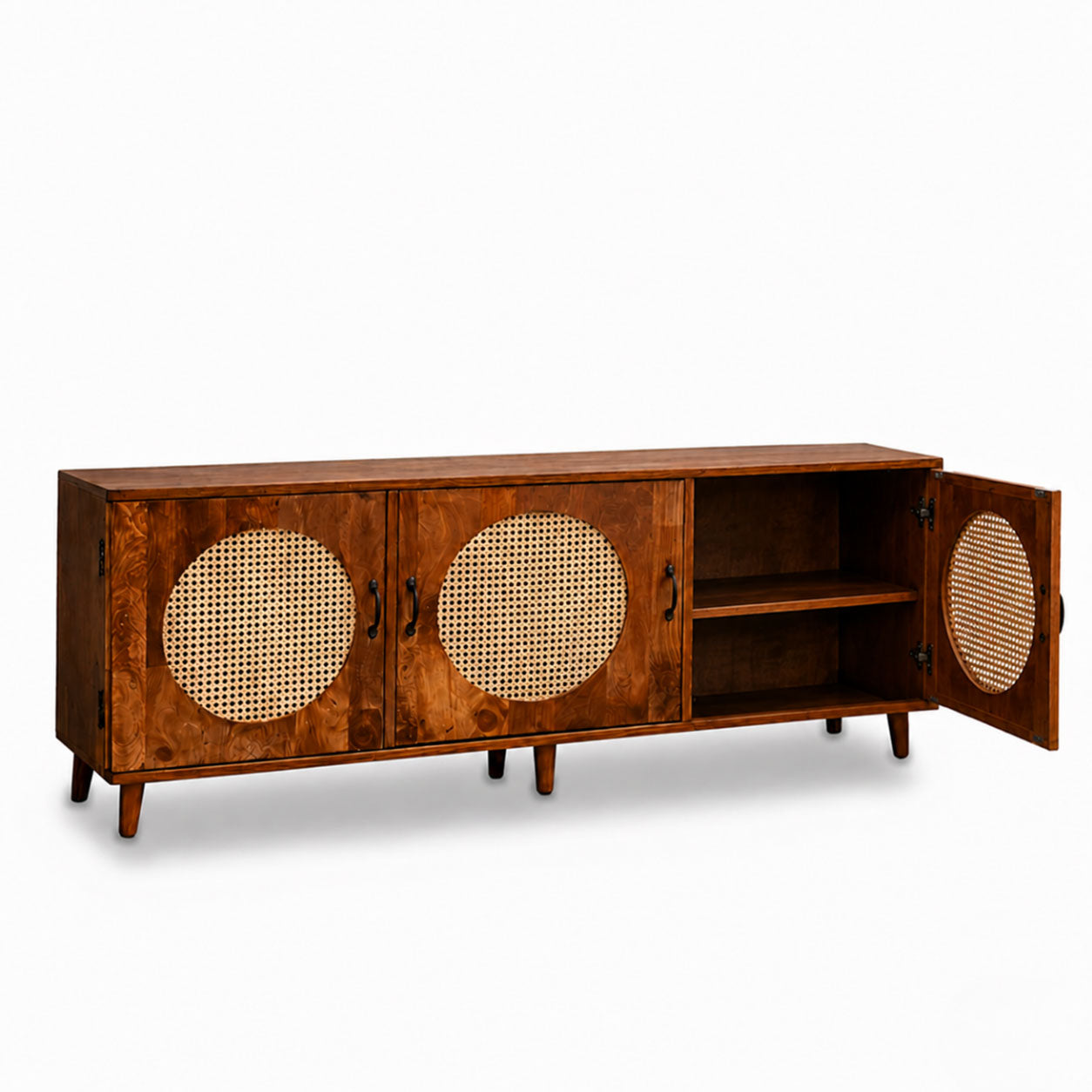 Petal Solid Wood 3 Door TV Cabinet with Cane Inserts