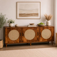 Petal O Solid Wood 3 Door TV Cabinet with Cane Inserts