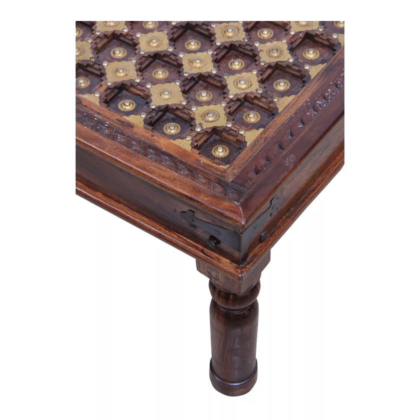Corner and turned leg detail of Rajasthani vintage sheesham center table