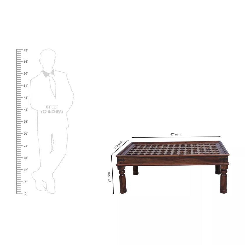 Rajasthani vintage center table size chart with human scale reference