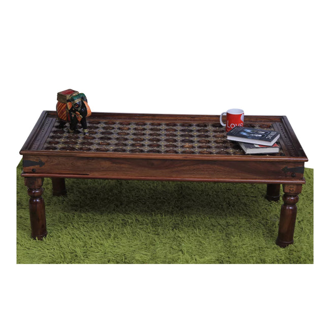 Rajasthani vintage sheesham center table styled with books and decor