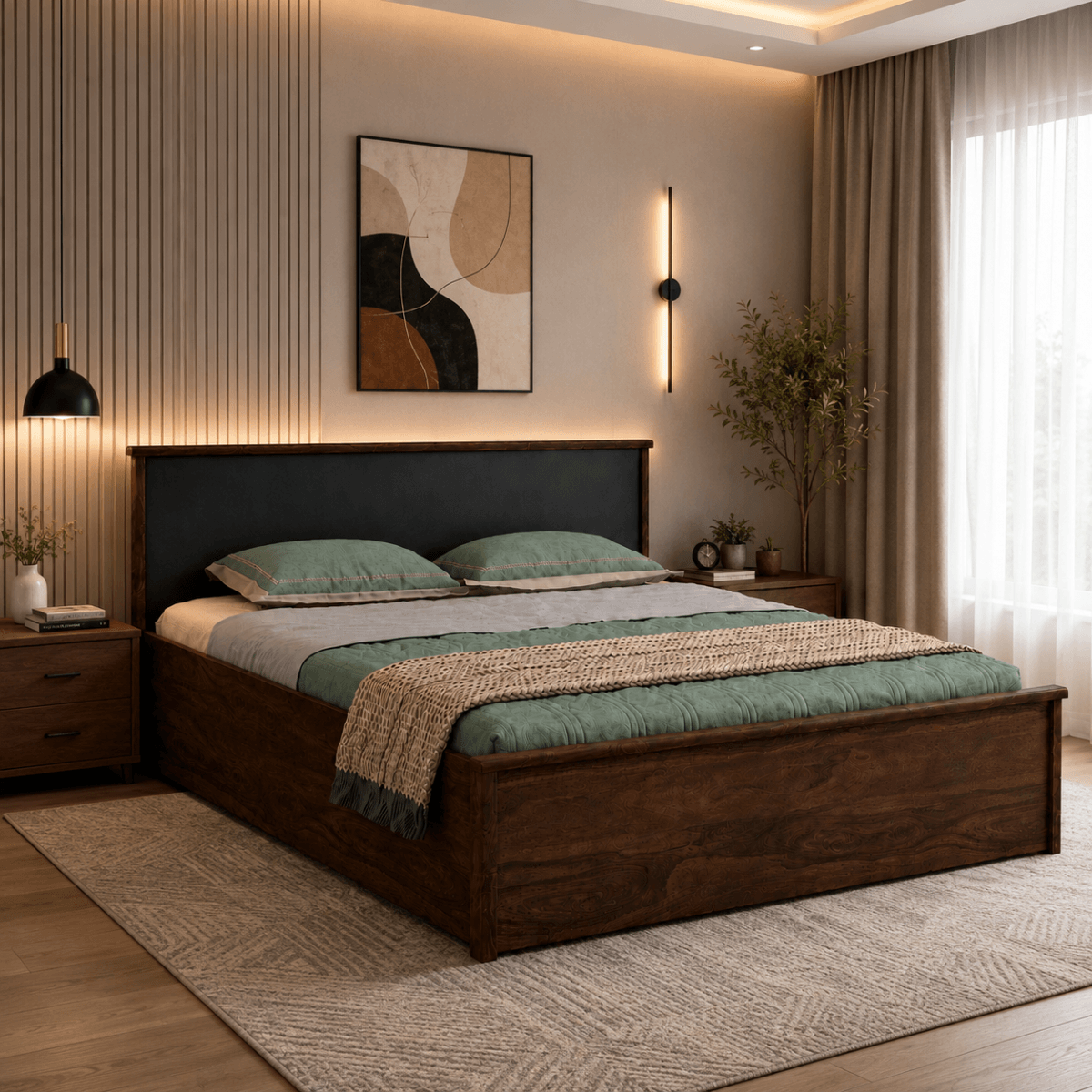 Redline Solid Sheesham Wood Bed with Headboard