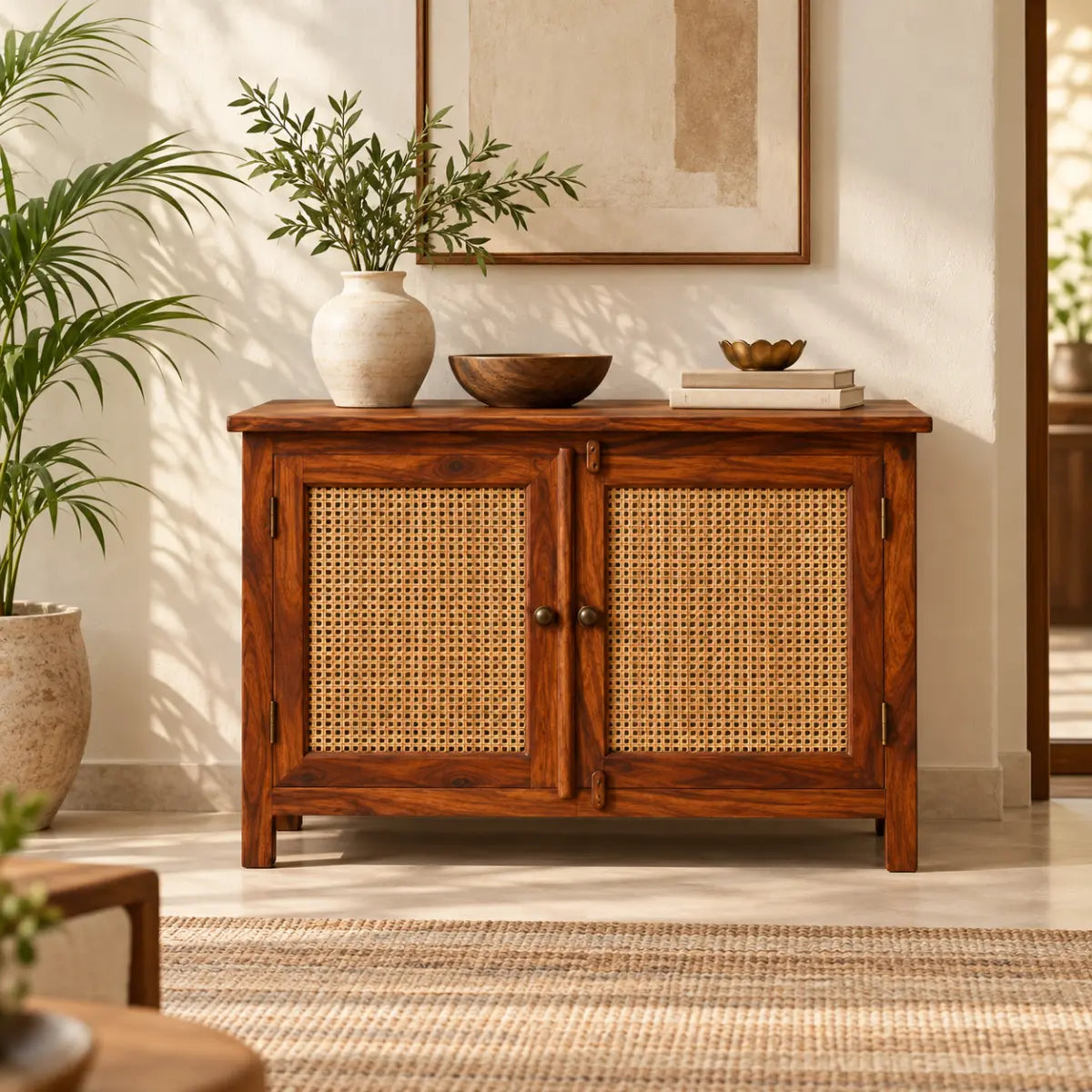 Rehva Sheesham Wood 2 Door Sideboard with Cane Doors