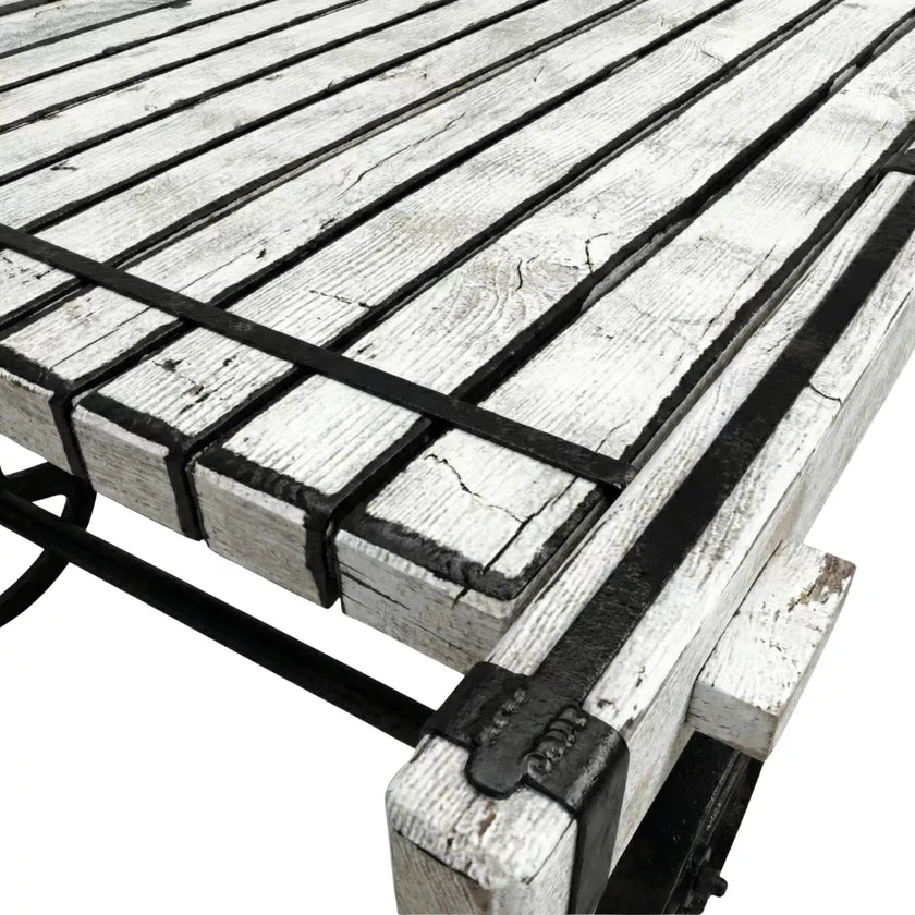 Retro Cart-Inspired Industrial Style Wood Coffee Table with Metal Wheels