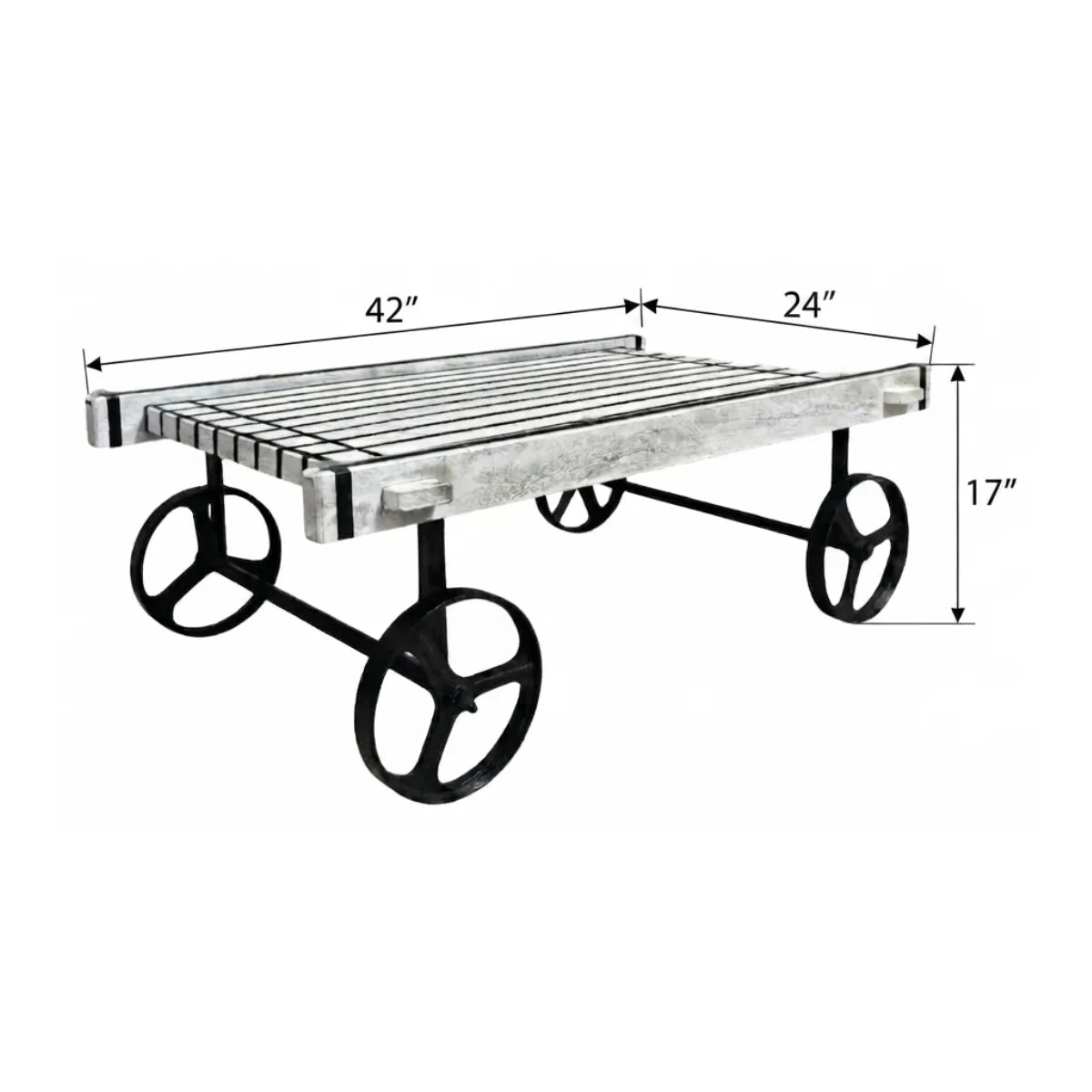 Retro cart coffee table dimensions 42 x 24 x 17 inch