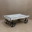 Retro Cart-Inspired Industrial Style Wood Coffee Table with Metal Wheels