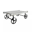 Retro Cart-Inspired Industrial Style Wood Coffee Table with Metal Wheels