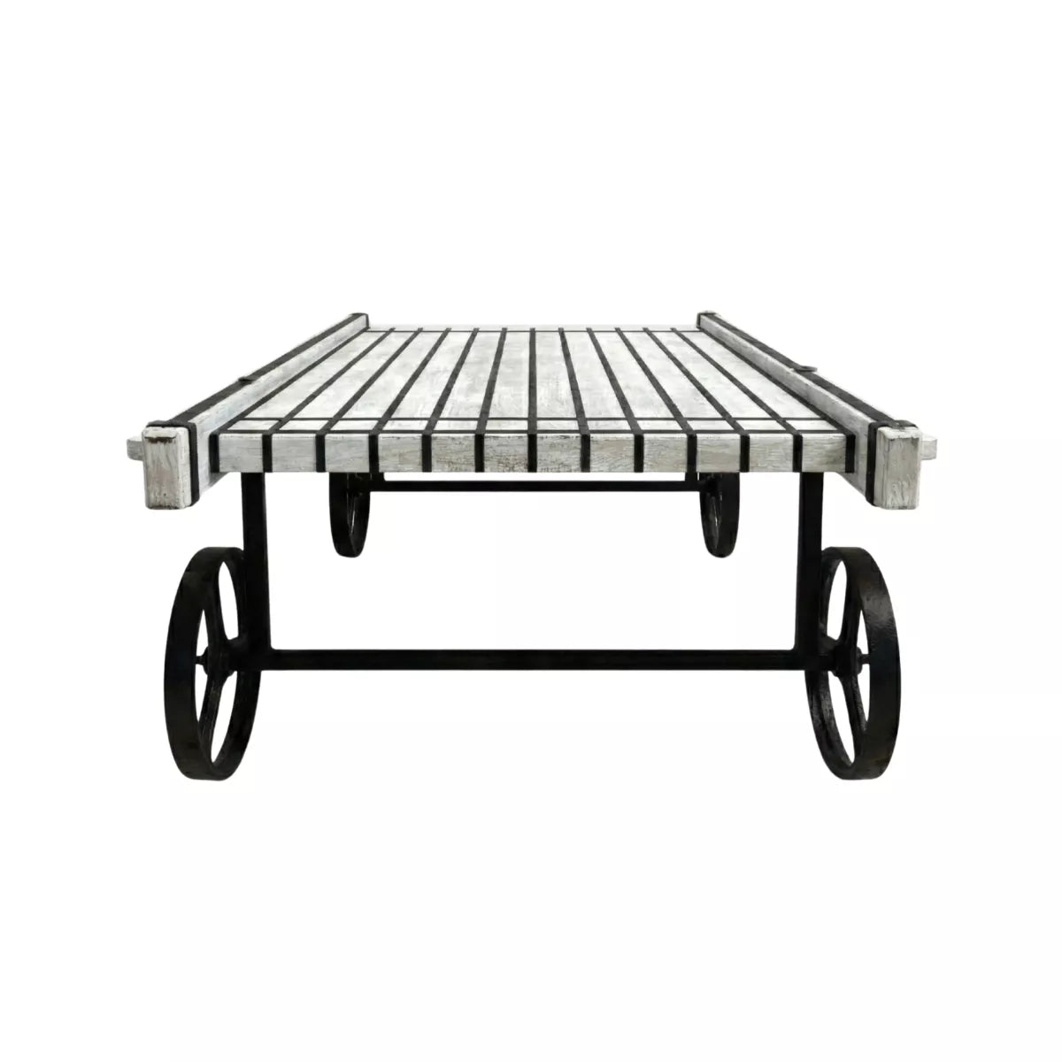 Retro Cart-Inspired Industrial Style Wood Coffee Table with Metal Wheels