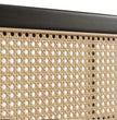 Rigatoni modern upholstered platform bed frame with cane panel headboard closeup view
