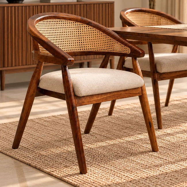 Rivity Solid Sheesham Wood Dining Chair with Cane Backrest (Set of 2)