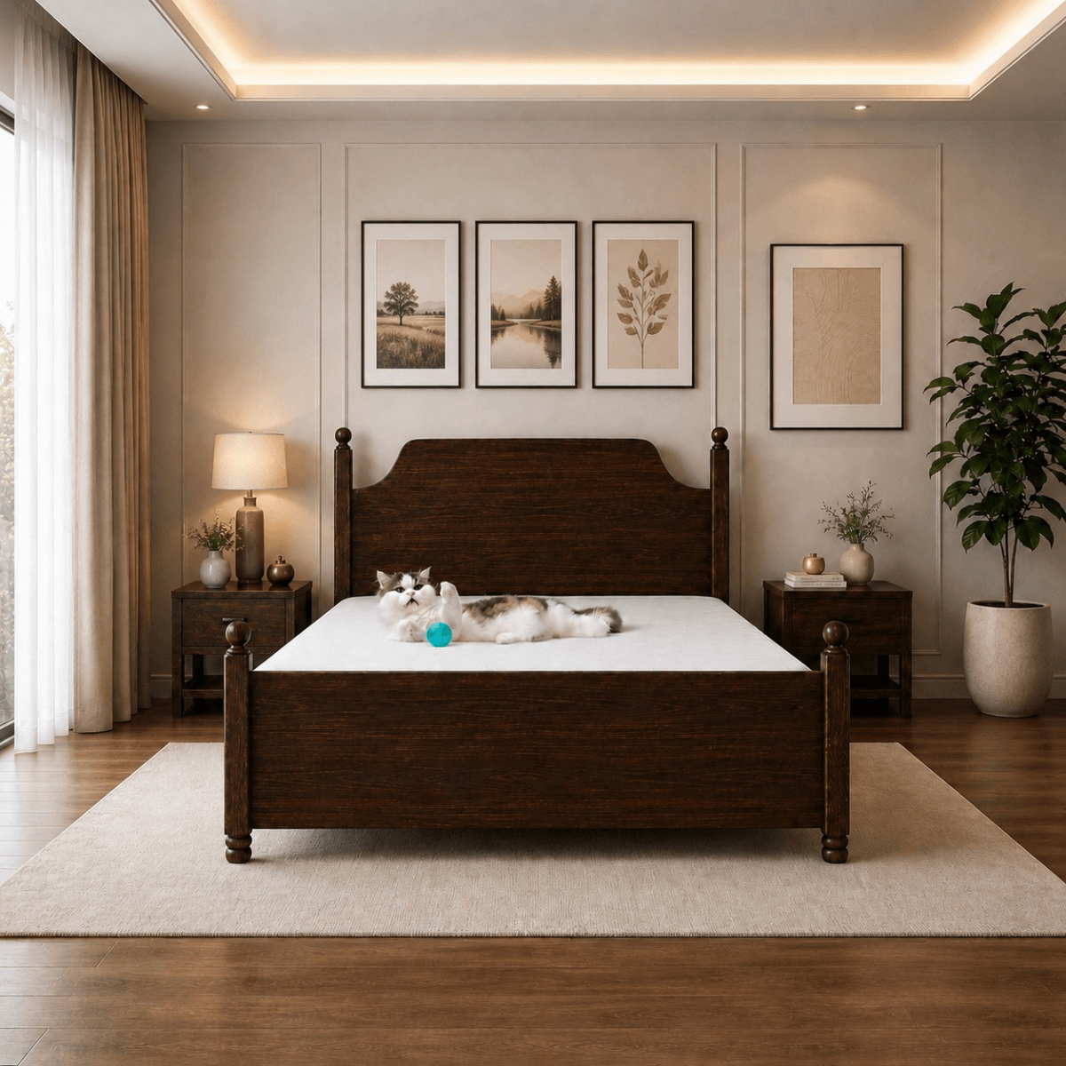 Riwaaz Solid Sheesham Wood Four Post Bed with Ball Finials