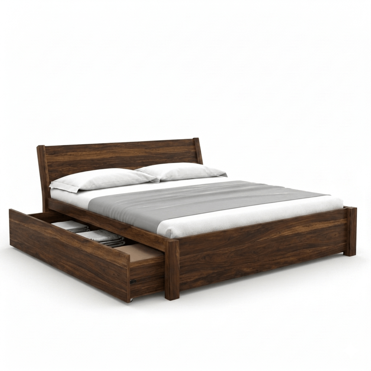 Rocky Solid Sheesham Wood Bed With Headboard