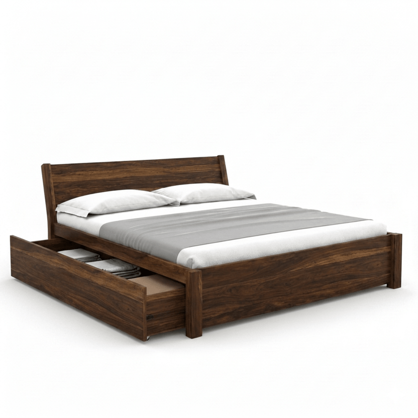 Rocky Solid Sheesham Wood Bed With Headboard