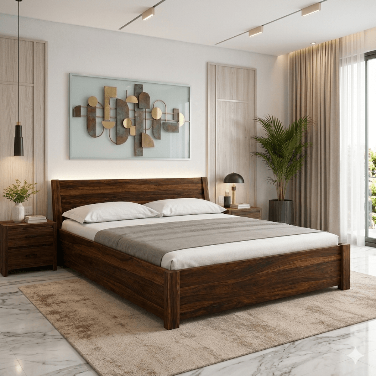 Rocky Solid Sheesham Wood Bed With Headboard