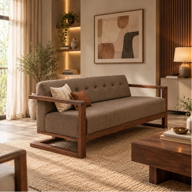 Ruvak Sheesham Wood 3 Seater Sofa with Tufted Back