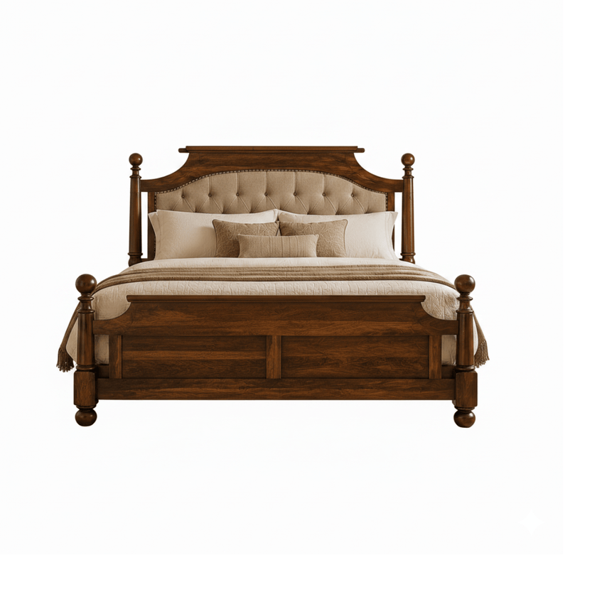 Siligudi Sheesham Wood Bed with Tufted Upholstered Headboard