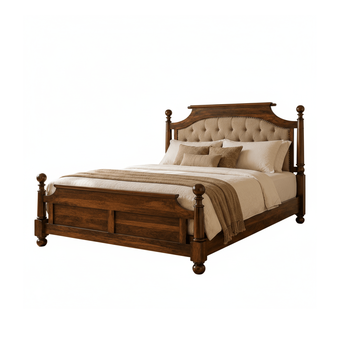 Siligudi Sheesham Wood Bed with Tufted Upholstered Headboard