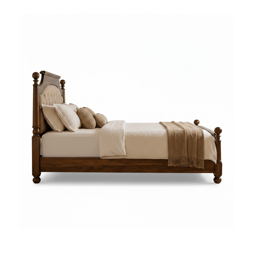 Siligudi Sheesham Wood Bed with Tufted Upholstered Headboard