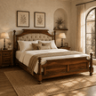 Siligudi solid Sheesham wood four-poster bed with tufted upholstered headboard, styled in a royal bedroom