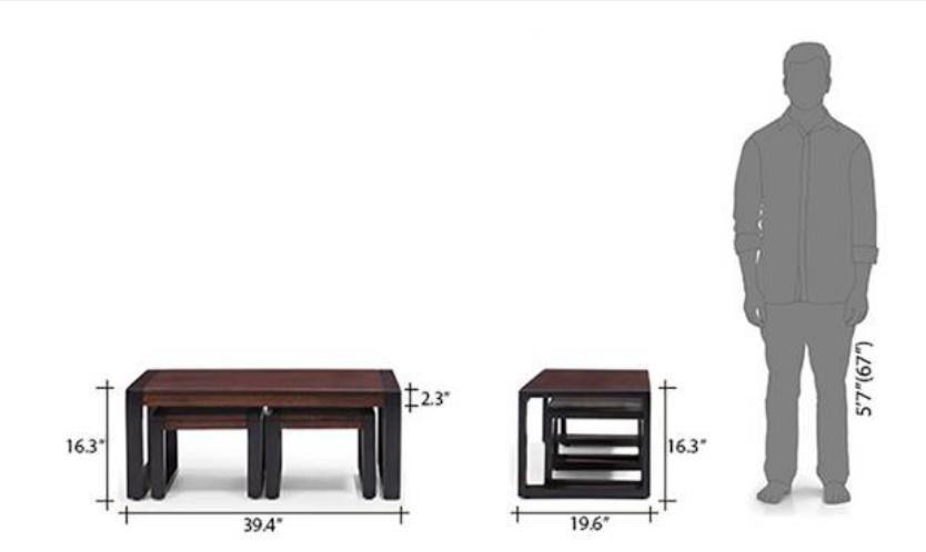 Silva Sheesham Wood Coffee Table with 2 Stools – Two-Tone Finish