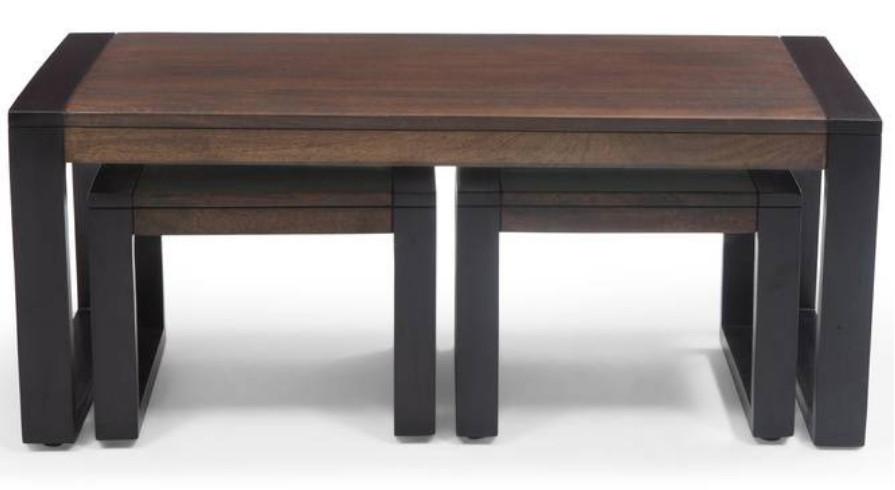 Silva Sheesham Wood Coffee Table with 2 Stools – Two-Tone Finish
