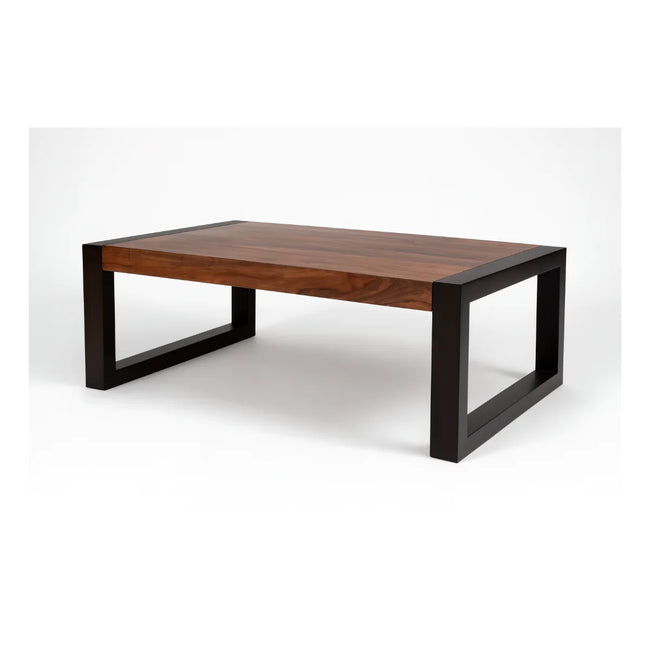 Silvia two-tone sheesham coffee table with dark wooden sled legs