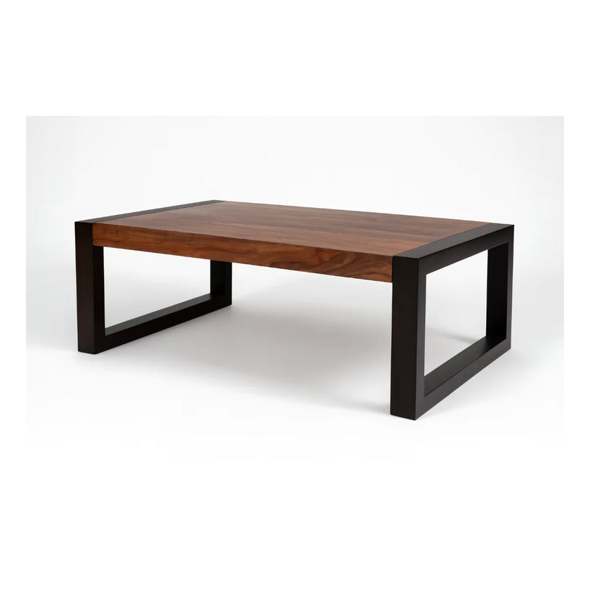 Silvia two-tone sheesham coffee table with dark wooden sled legs