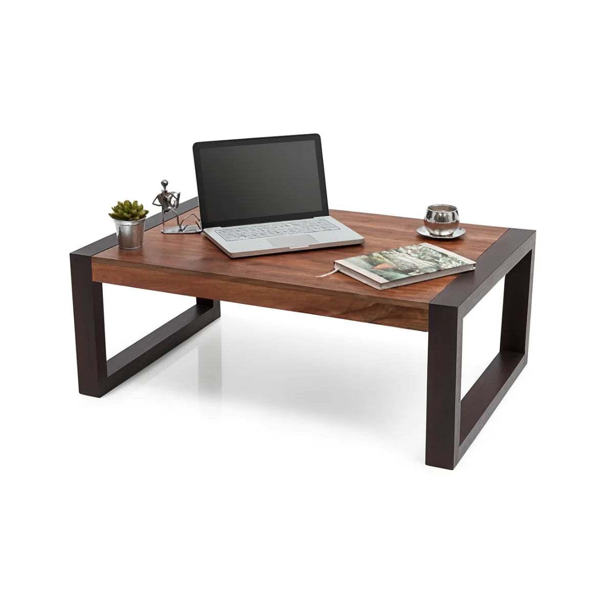 Silvia two-tone sheesham coffee table used as a work surface