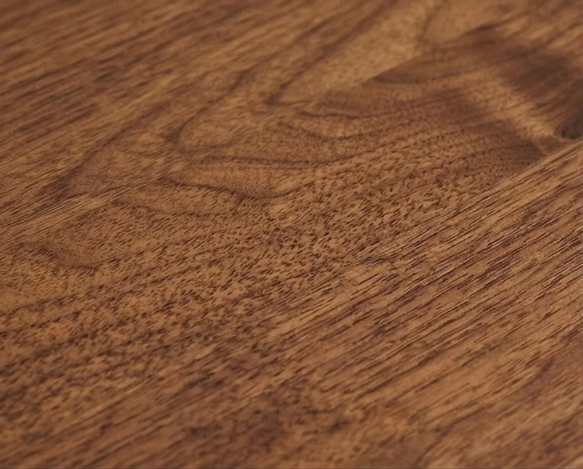 Close-up of solid wood grain on rectangular coffee table top