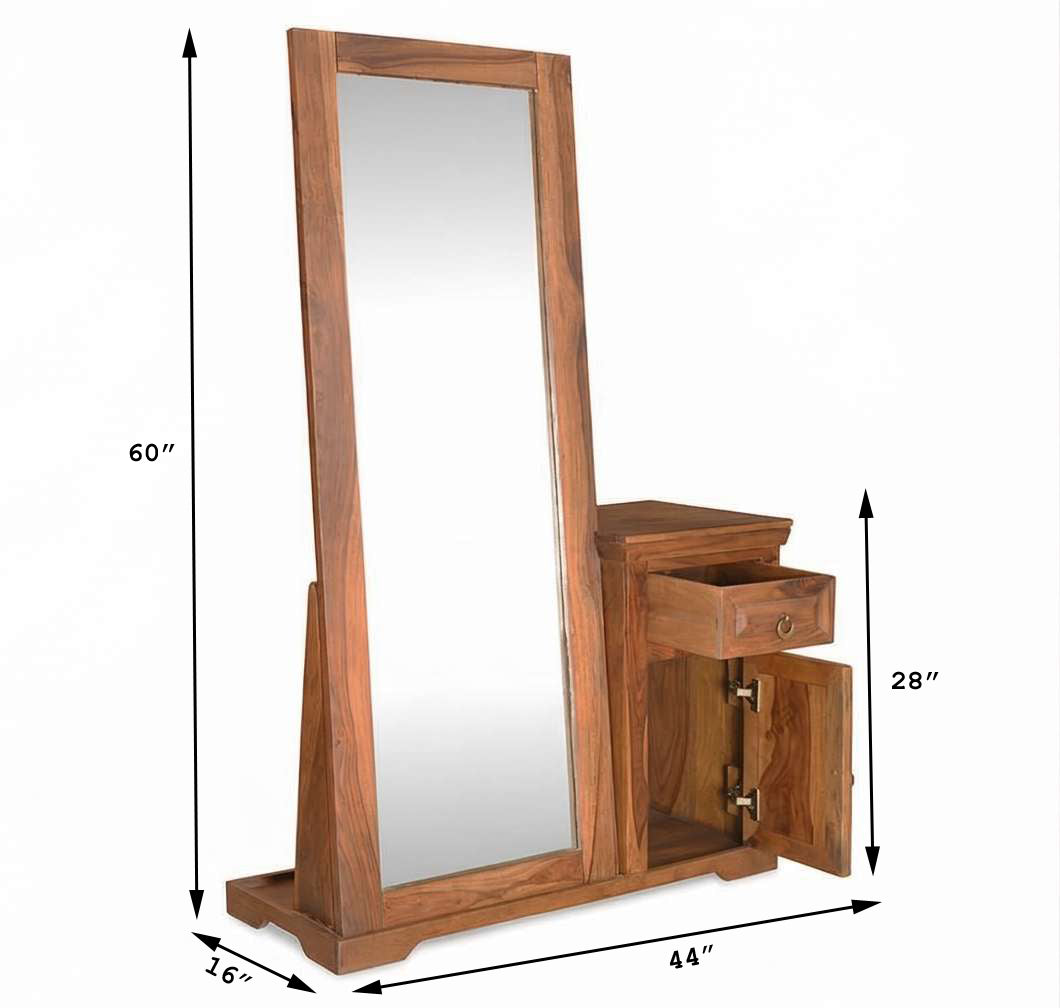 Dimension chart showing the size specifications of the solid wood dressing table