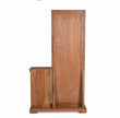 Close-up of the top drawer and metal knob on the solid wood dressing table