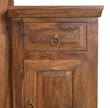 Close-up of the natural teak/walnut wood grain finish on the dressing table frame