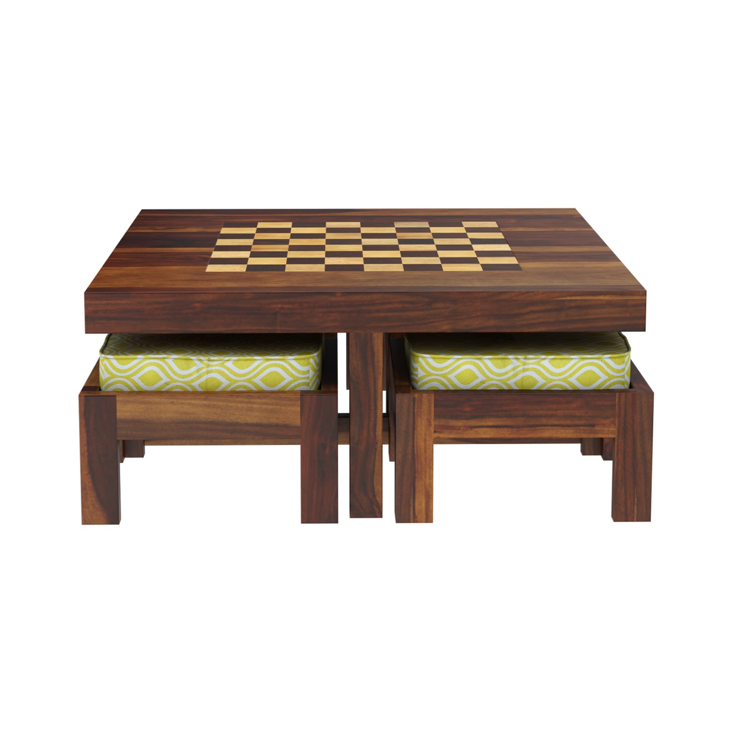 Spades Chess Coffee Table Set – Sheesham Wood with 4 Stools