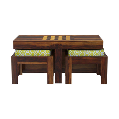 Spades Chess Coffee Table Set – Sheesham Wood with 2 Stools