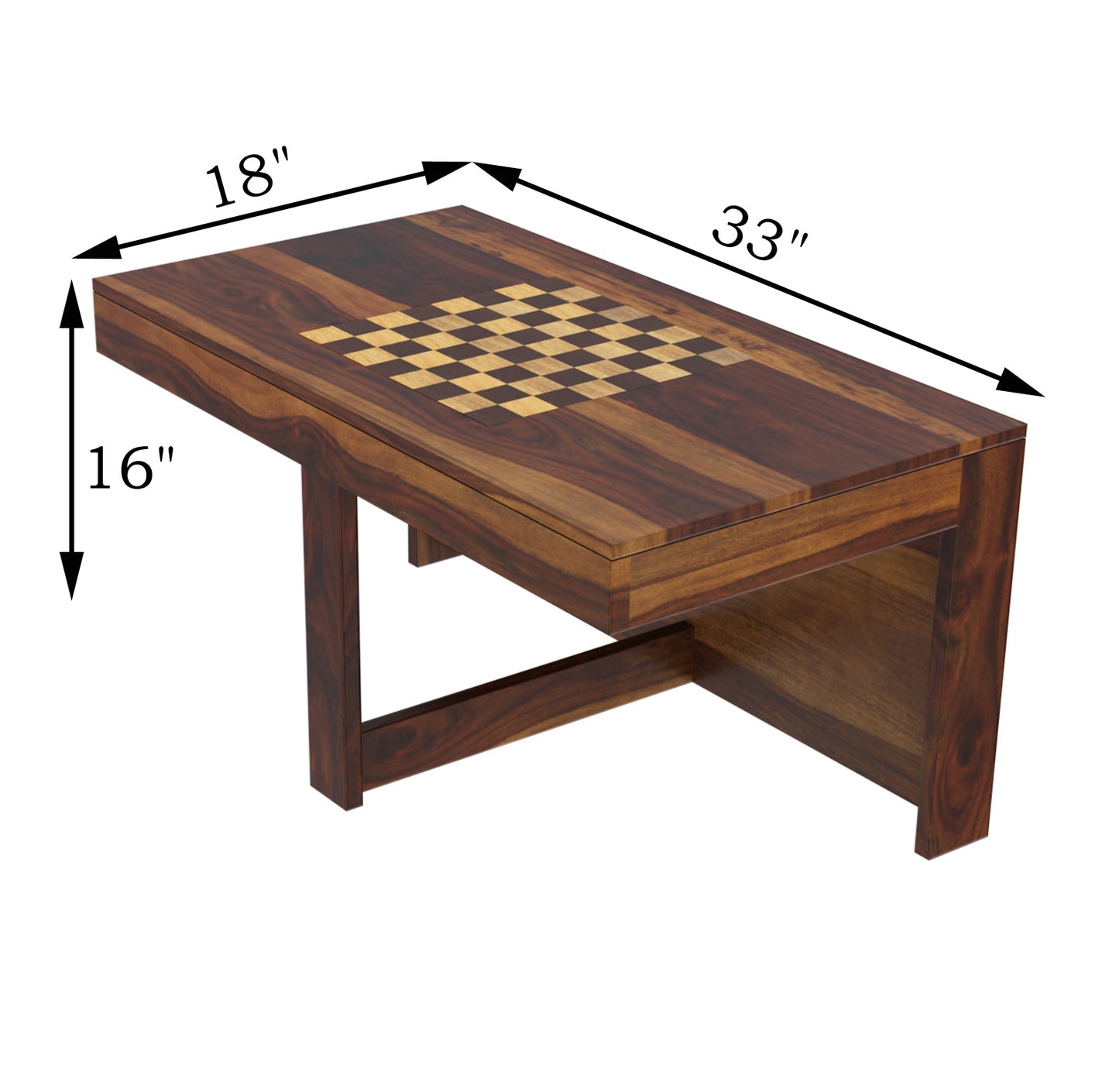 Spades Chess Coffee Table Set – Sheesham Wood with 2 Stools