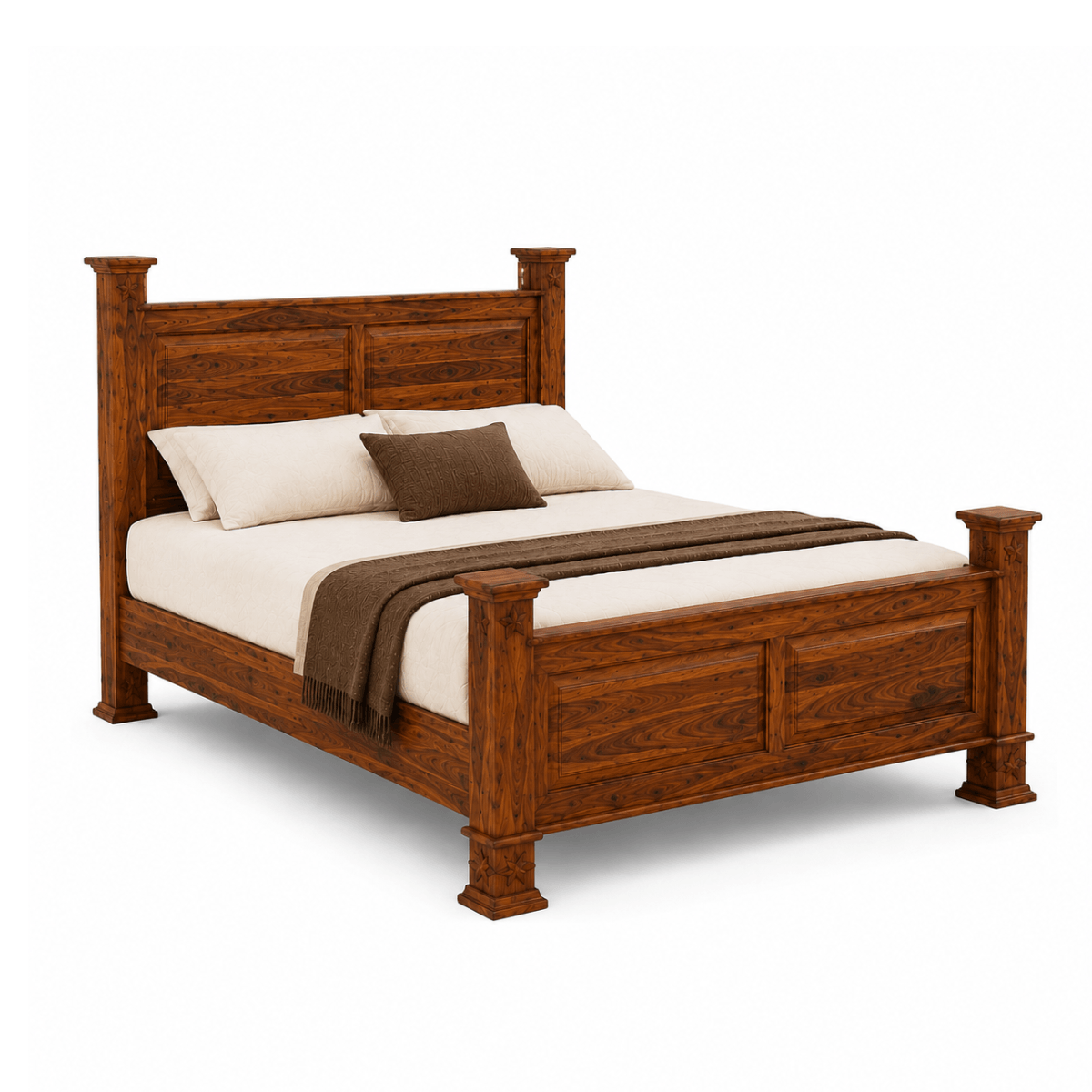 Spanish Sheesham Wood Four Post Bed with Panel Headboard