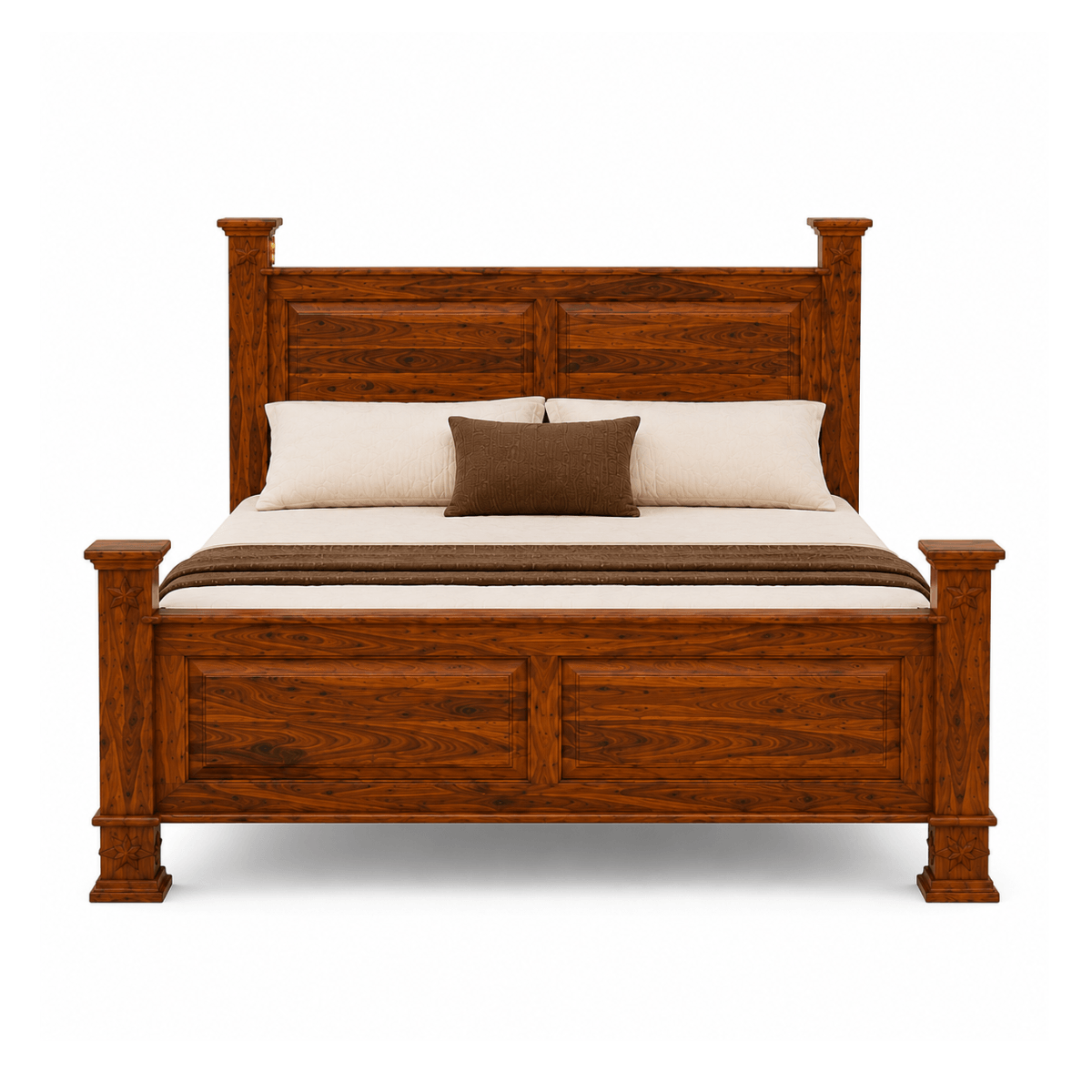 Spanish Sheesham Wood Four Post Bed with Panel Headboard