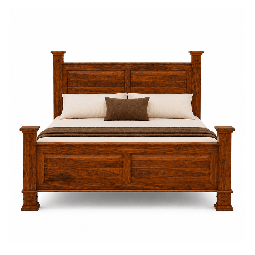 Spanish Sheesham Wood Four Post Bed with Panel Headboard