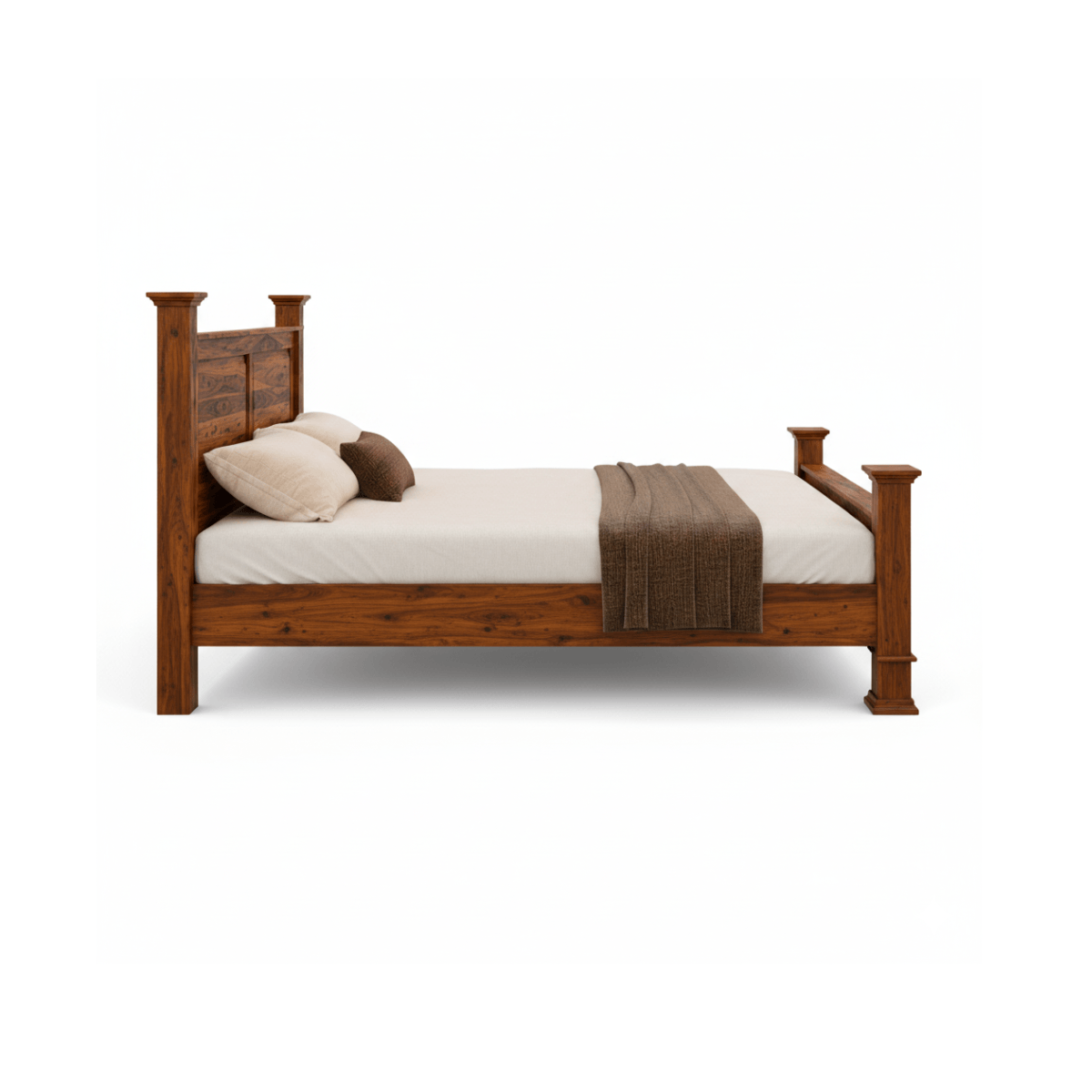 Spanish Sheesham Wood Four Post Bed with Panel Headboard
