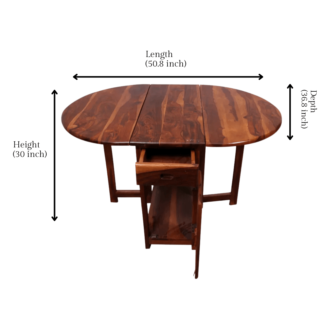 Spicy Sheesham Modern 4 Seater Foldable Dining Set with Drawers