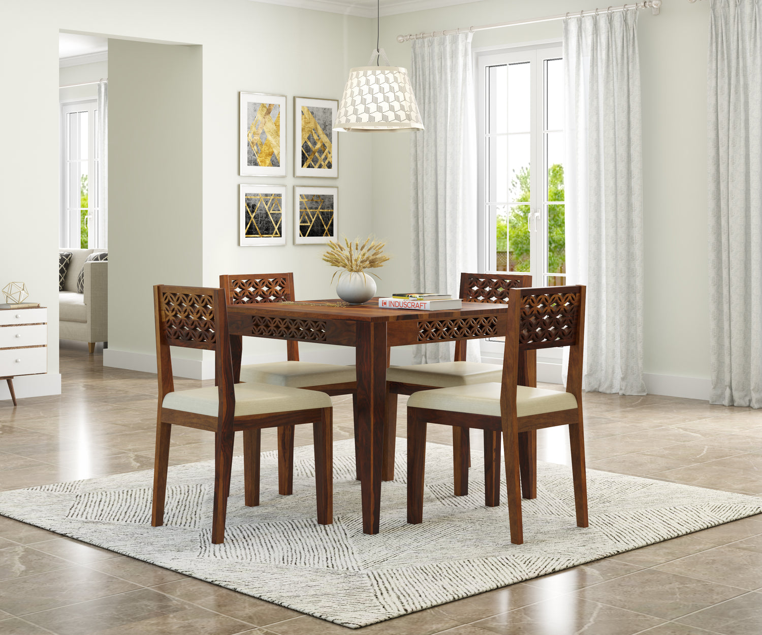 Disa Dining Table Set by Induscraft of Solid Sheesham Wood with 4 Seater or 6 Seater