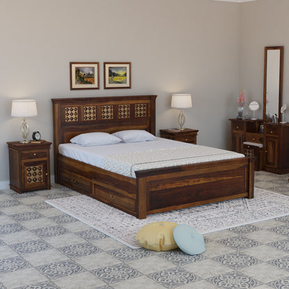 Brass Fusion Bed by Induscraft in Solid Sheesham Wood King & Queen Sizes with Storage Options
