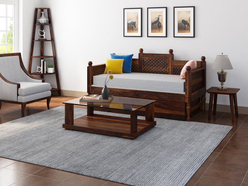 Aeron Modern Rectangular Sheesham Wood Coffee Table with Glass Top - Induscraft