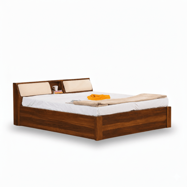 Teriota Solid Sheesham Wood Bed With Storage Headboard