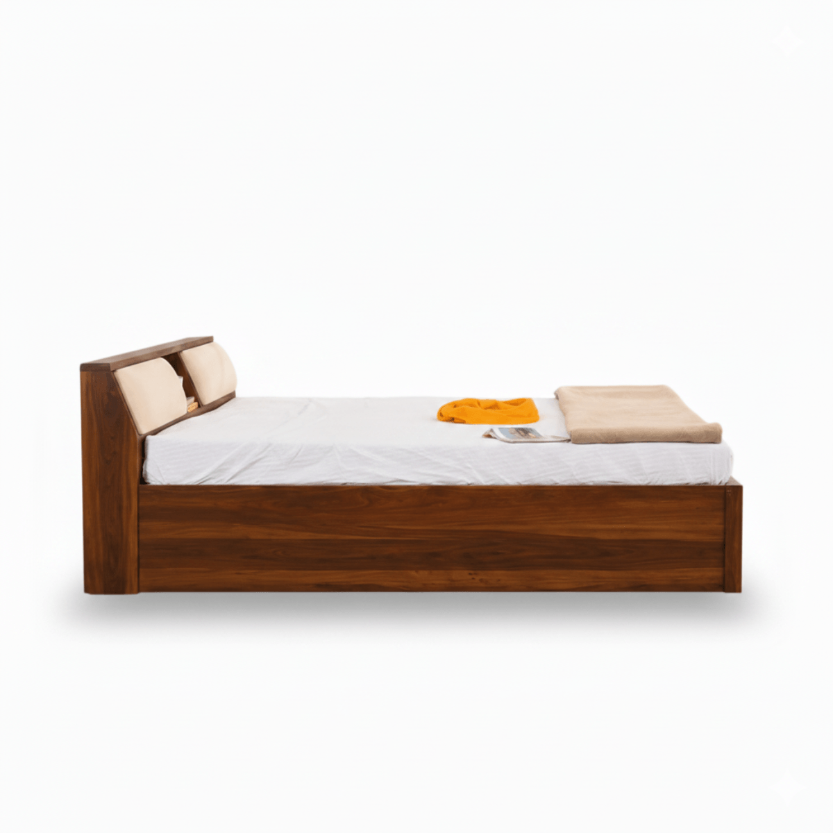 Teriota Solid Sheesham Wood Bed With Storage Headboard