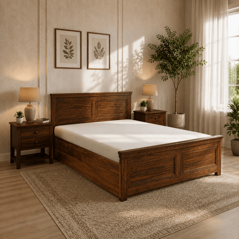 Thomas Louvred Panel Solid Sheesham Wood Bed