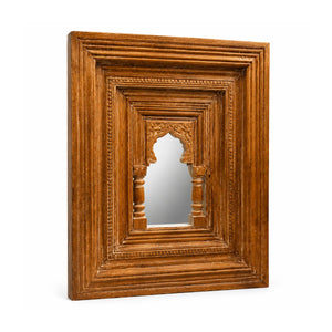 Toranya Carved Wooden Mirror Frame with Arch and Pillars